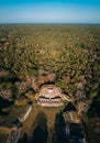 Aerial Drone of Altun Ha Archaeological Site in BelizeCountry in Central America with forest trees
