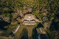 Aerial Drone of Altun Ha Archaeological Site in BelizeCountry in Central America with forest trees