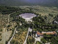 Aerial drone bird`s eye view photo of ancient theater Epidaurus or Epidavros