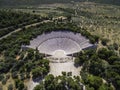 Aerial drone bird`s eye view photo of ancient theater Epidaurus or Epidavros