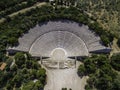 Aerial drone bird`s eye view photo of ancient theater Epidaurus or Epidavros