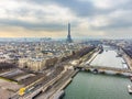 Aerial drone cityscape of Paris France, with the Eiffel Tower over the Seine River and the Pont Alexandre III Royalty Free Stock Photo