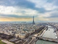 Aerial drone cityscape of Paris France, with the Eiffel Tower over the Seine River and the Pont Alexandre III Royalty Free Stock Photo