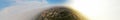 Aerial drone 180 degree panoramic view on polluted with smog city during sunrise