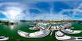 Aerial drone 360 equirectangular spherical panorama Marina Jack Restaurant and yachts Sarasota Florida Royalty Free Stock Photo