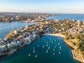 Aerial drone evening view of Manly, a beach-side suburb of northern Sydney in the state of New South Wales, Australia. Royalty Free Stock Photo