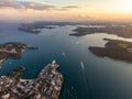 Aerial drone evening view of the Sydney suburb of Manly, a beach-side suburb of northern Sydney. Royalty Free Stock Photo