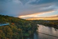 Aerial drone flight over suburban area at small town Royalty Free Stock Photo