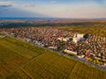 Aerial drone flight over a suburban community