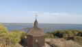 Aerial drone flight over wooden church in Vytachiv, Kyiv oblast., Ukraine