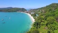 Aerial: Drone Flight to Ao Yon Beach at Cape Panwa. Phuket, Thailand.