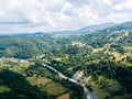 Aerial Drone Fly Over Carpathian Mountains Forest In Transylvania Royalty Free Stock Photo