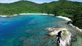 Aerial Drone footage of Aka Island, Kerama, Okinawa in the Pacific ocean, Japan