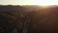 Aerial Drone Footage Andalusia landscape at sunset. Cazalla de la Sierra. Ribera del Hueznar.