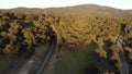 Aerial Drone Footage Andalusia landscape at sunset. San Nicolas del Puerto. Ribera del Hueznar.