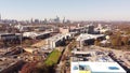 Aerial drone footage Atlanta Beltline Eastside Trail with view of Downtown