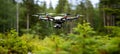 Aerial drone footage capturing the enchanting beauty of a lush forest with a dreamy bokeh background
