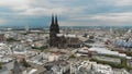 Aerial drone footage of the famous and historical tourist destination, Cologne Cathedral.