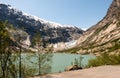 Aerial drone of Nigardsbreen glacier in Nigardsvatnet Jostedalsbreen national park in Norway in a sunny day Royalty Free Stock Photo