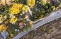 Aerial drone forest landscape with road in autumn. Troodos Cyprus Europe