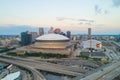 Aerial drone image of Downtown New Orleans and sports stadiums