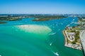 Aerial drone image of Haulover Beach Miami Florida sandbar with