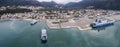 Aerial drone image of Igoumenitsa port in Greece and vessels loading/unloading.