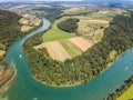 Aerial drone image of Rhine sinuosity or loop Royalty Free Stock Photo