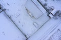 Aerial drone image of the roof of a suburban house during winter Royalty Free Stock Photo