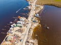 Aerial drone inspection photo Matlacha Florida Hurricane Ian aftermath damage and debris from flooding and storm surge