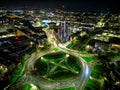 Aerial drone night photo of Plymouth city centre with skyscrapper