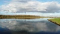 Aerial drone panning shot of the tidal river Het Spui in Holland with calm and clear weather.