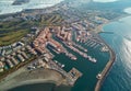 Aerial drone panorama Almerimar townscape, province of Almeria, Andalucia, Spain Royalty Free Stock Photo