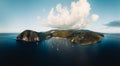 Aerial drone Panorama of Guadeloupe. beach drone sunset view. Harbor bay aerial view in Marigot with sailboats. Travel Royalty Free Stock Photo