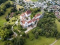 Aerial drone panorama image of the Lenzburg castle,