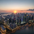 Aerial drone panorama image of the Singapore skyline made with Generative AI