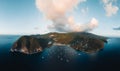 Aerial drone panorama of Lighthouse at Vieux-Fort, the southernmost point of Guadeloupe, Caribbean Sea