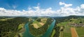 Aerial drone panorama of Rhine loop, Toessegg, Switezrland