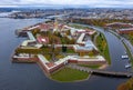 Aerial drone panorama of St Petersburg, Russia. architecture ensemble of Peter and Paul fortress and Neva river. Royalty Free Stock Photo