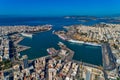 Aerial drone panoramic photo of Piraeus and the famous port in daylight, Attica, Greece