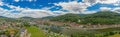 Aerial drone panoramic picture of the medieval city of Miltenberg in Germany during daytime Royalty Free Stock Photo