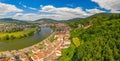 Aerial drone panoramic picture of the medieval city of Miltenberg in Germany during daytime in summer Royalty Free Stock Photo