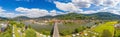 Aerial drone panoramic picture of the medieval city of Miltenberg in Germany during daytime Royalty Free Stock Photo