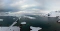 Aerial drone panoramic view of amazing Lofoten Islands winter scenery with famous Reine fishing village Norway, Scandinavia Royalty Free Stock Photo