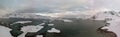 Aerial drone panoramic view of amazing Lofoten Islands winter scenery with famous Reine fishing village Norway, Scandinavia Royalty Free Stock Photo