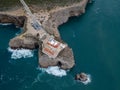 Aerial drone panoramic view of the lighthouse and cliffs at Cape St. Vincent at sunset. Algarve seascape.  Amazing landscape.Conti Royalty Free Stock Photo