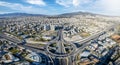 Aerial drone panoramic view of multilevel junction ring road as seen in Attiki Odos in Athens Royalty Free Stock Photo