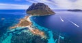 Best beaches of Sardegna island. Tavolara, Aerial drone view Royalty Free Stock Photo