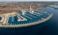 Aerial drone photo of ayia napa new marina and tourist yachts moored at the marina. Agia Napa harbor Cyprus