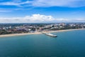 Aerial drone photo of the Bournemouth beach, Observation Wheel and Pier on a beautiful sunny summers day with lots of people Royalty Free Stock Photo